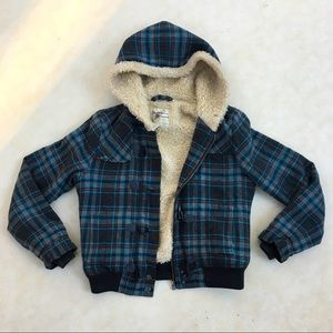 Aeropostale fur lined plaid blue green M jacket